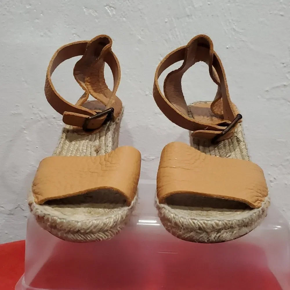 J. Crew Leather Wedge Espadrille Sandals Made In Spain Size 8